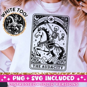 L'audace carte de tarot SVG PNG, sublimation squelette sarcastique, conception de T-Shirt Witchy Vibes, fichier png céleste SVG
