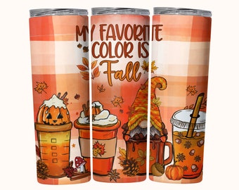 My Favorite Color Is Fall Gnome Coffee Tumbler Wrap, 20oz Tumbler Wrap Sublimation PNG, Autumn Halloween Fall Vibes Trendy Tumbler Design