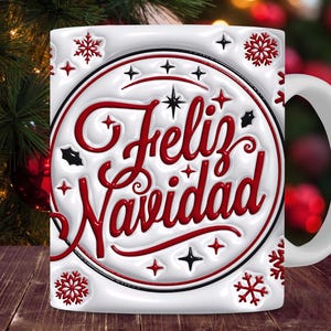 Caneca de Natal inflável 3D Feliz Navidad, design de sublimação de caneca de 11 onças e 15 onças, caneca de Natal espanhola fofa PNG, download digital