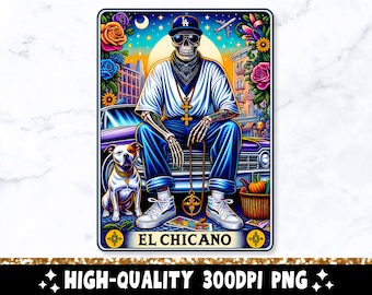 El Chicano Tarot Card PNG, Funny Mexican Chingón Sublimation Design, Spanish Skeleton Trendy Skull Latino T-Shirt Mug Loteria PNG, Download