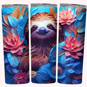 Sloth 3D Tumbler Wrap, 20oz Skinny Tumbler 3D Sublimation Design, Instant Download, Straight & Tapered Tumbler Wrap, 3D Sloth Tumbler PNG