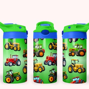 Traktor 12 Unzen Kinder Flip Top Schnabeltasse Becherverpackung, 12 Unzen gerade Becher Sublimation PNG, Kindertraktoren Becherverpackung Design für Jungen