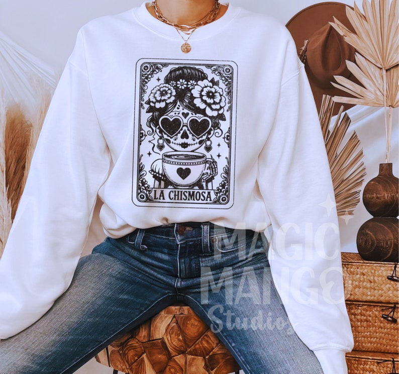 La Chismosa Funny Tarot Card SVG PNG, Latina Skeleton Sublimation Design, Spanish Chisme Mexican Skull T-Shirt Mug Png SVG Cut File Download image 2