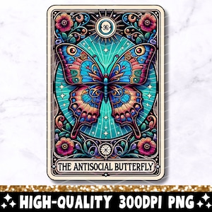 A carta de tarô anti-social borboleta PNG, design engraçado de sublimação, popular neurodivergente ansiedade introvertida bruxa camiseta download grátis