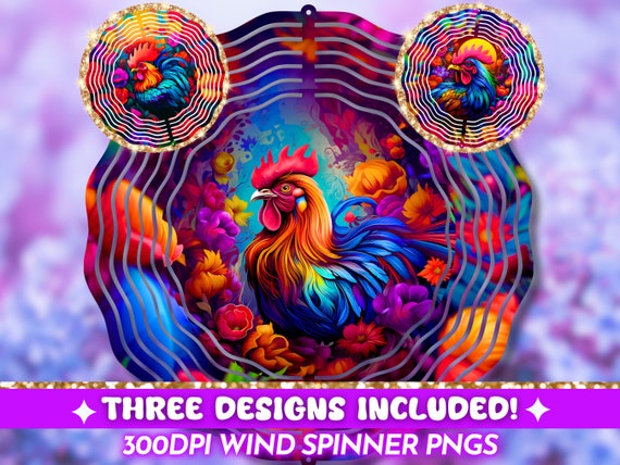 Rooster Wind Spinner PNG, Colorful Wind Spinner Sublimation Design, Instant Download, Chicken Windspinner Sublimation Template PNG Bundle
