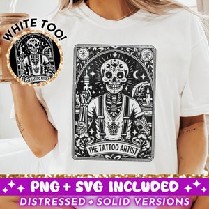 Der Tätowierer Tarot Karte SVG PNG, Skelett Sublimationsdesign, Witchy Tätowierer Schädel T-Shirt Becher Png SVG Schnitt Datei, digitaler Download