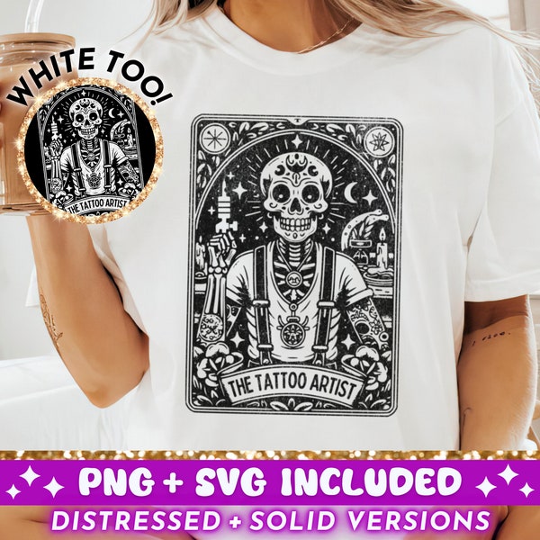 The Tattoo Artist Tarot Card SVG PNG, Skeleton Sublimation Design, Witchy Tattooist Skull T-Shirt Mug Png SVG Cut File, Digital Download