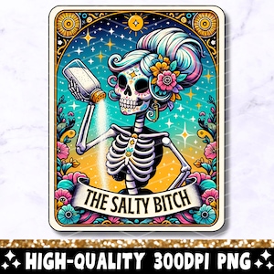 La salope salée drôle de carte de tarot PNG, sarcastique design sublimation squelette, tête de mort sorcière T-shirt fichier PNG, téléchargement numérique