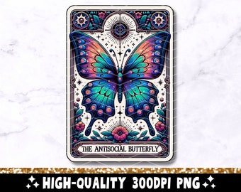 Antisocial fjärilstarotkort PNG, rolig sublimeringsdesign, populär neurodivergent ångest introvert häxig t-shirt PNG-nedladdning