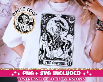 The Cowgirl Funny Tarot Card SVG PNG, Country Girl Western Skeleton Sublimation Design, Skull T-Shirt Design SVG png File, Digital Download