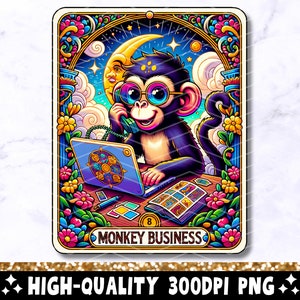 Monkey Business Funny Tarot Card PNG, Funny Quote Sublimation Design, Popular Phrase Trendy Office T-Shirt Mug PNG File, Digital Download