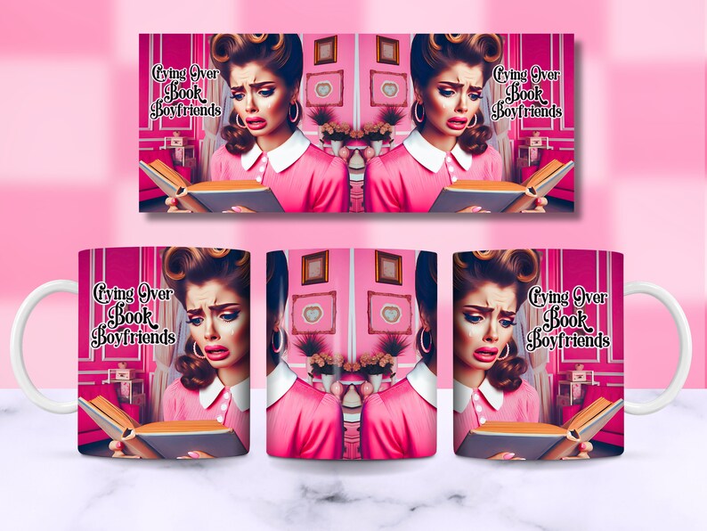 Book Boyfriends Funny Retro Mug Wrap For Women, 11oz and 15oz Mug Wrap Sublimation Design, Book Reader Novel Lover Mug PNG, Digital Download image 3