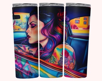Vaso Chicana, Sublimación de envoltura de vaso delgado de 20 oz PNG, Descarga instantánea, Envoltura de vaso recto + cónico PNG, Diseño de vaso Chola