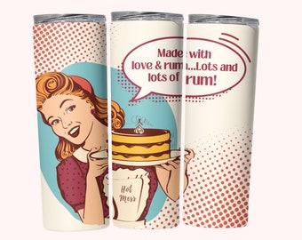 Retro Housewife Tumbler Wrap, 20oz Skinny Tumbler Wrap Sublimation PNG, Instant Download, Straight & Tapered Tumbler Wrap PNG, Made With Rum