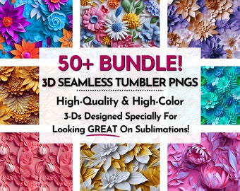 3D Flowers Tumbler Wrap BUNDLE, 20oz Skinny Tumbler Wrap Sublimation PNGs, Instant Download, 3D Seamless Tumbler Sublimation Designs PNGs