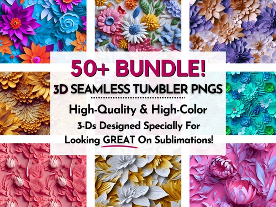 3D Flowers Tumbler Wrap BUNDLE, 20oz Skinny Tumbler Wrap Sublimation PNGs, Instant Download, 3D Seamless Tumbler Sublimation Designs PNGs