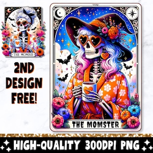 Carta de Tarô Momster PNG, Design de Sublimação de Esqueleto de Mãe Sarcástica, Design de Camiseta de Mãe Engraçada de Halloween com Caveira da Moda Mombie PNG, Baixar