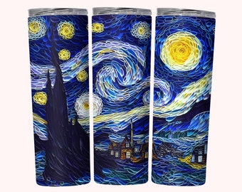Avvolgimento per bicchiere Notte stellata, Design per sublimazione per bicchiere sottile da 20 once PNG, Stile Quilling Art 3D, Download istantaneo, Arte di carta quilled 3D PNG