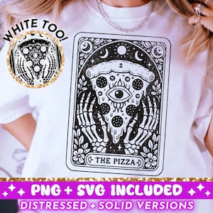 La pizza drôle de carte de tarot SVG PNG, sublimation squelette sarcastique, Witchy Vibes T-Shirt fichier SVG, fichier coupé en téléchargement numérique