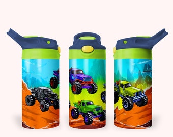 Monster Truck 12 oz flip-top kinderbeker beker beker wrap, 12 oz rechte beker sublimatie png, kindertrucks beker wrap ontwerp