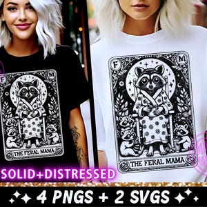 Carta de Tarô Feral Mama SVG PNG, Design de Sublimação de Mãe Guaxinim, Design de Camiseta Engraçada Witchy Vibes, Arquivo PNG Celestial Mother SVG, Baixar