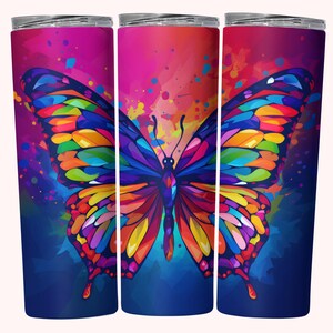 Butterfly Tumbler Wrap, 20oz Skinny Tumbler Design, Instant Downlosd, Watercolor Butterfly Tumbler PNG, Straight and Tapered Tumbler Wrap