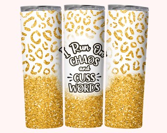 Envoltório de copo de palavras de caos e palavrões, Snarky 20oz Skinny Tumbler Wrap Sublimação PNG, download instantâneo, envoltório de copo reto e cônico PNG