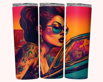 Chicana Tumbler Wrap, Sublimación de envoltura de vaso flaco de 20 oz PNG, Descarga instantánea, Envoltura de vaso recto + cónico PNG, Diseño de vaso Chola