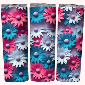 3D Daisies Tumbler Wrap, 20oz Skinny Tumbler Sublimation Design, Straight & Tapered Tumbler Wrap, Seamless Daisies Tumbler Wrap PNG Download
