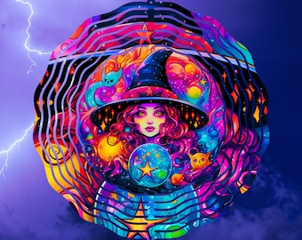 Néon sorcière Halloween hélice à vent PNG, hélice à vent Sublimation Design, téléchargement numérique, modèle PNG de sublimation de vrille femme sorcière