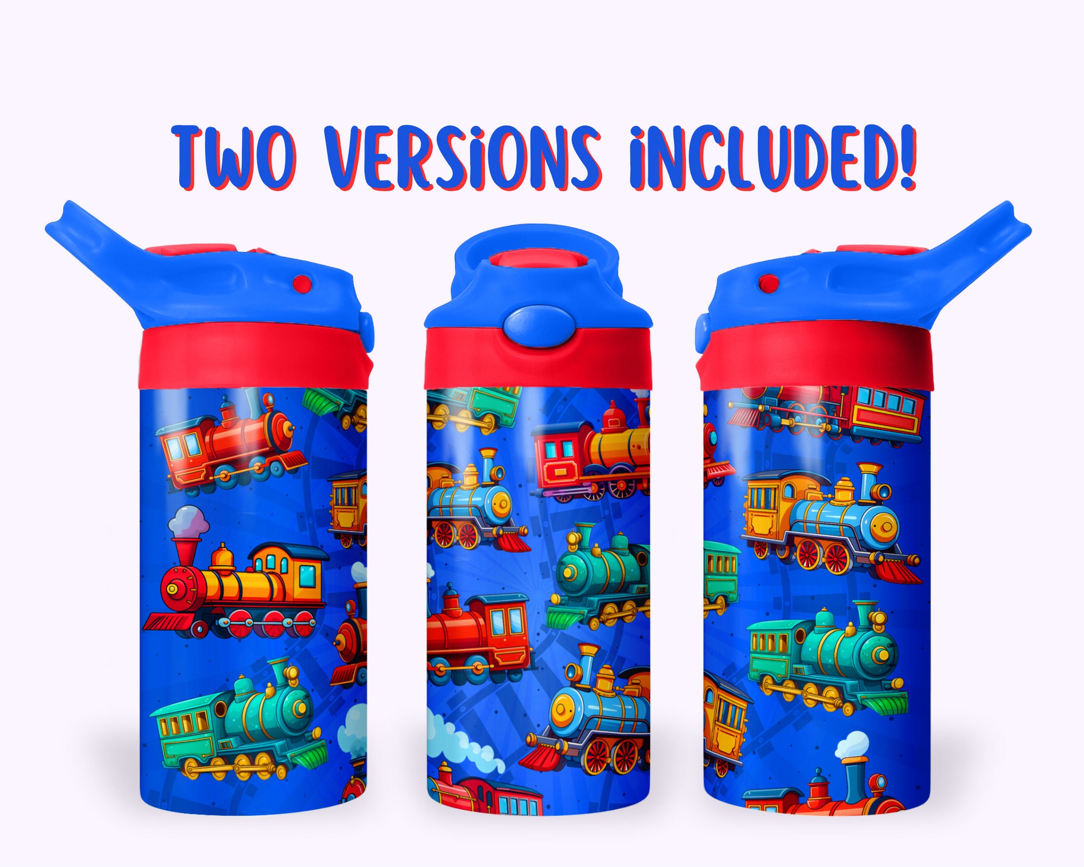 Trains 12oz Kids Flip Top Sippy Cup Tumbler Wrap, 12oz Straight Tumbler Sublimation PNG, Childrens Choo Choo Tumbler Wrap Design For Boys
