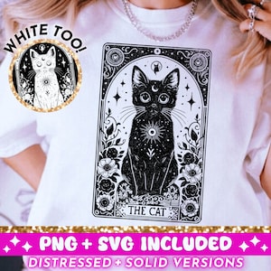 The Cat Tarot Card SVG PNG, Black Cat Witchy grappig sublimatieontwerp, Celestial Cat Lover T-shirt Design SVG png-bestand, digitale download