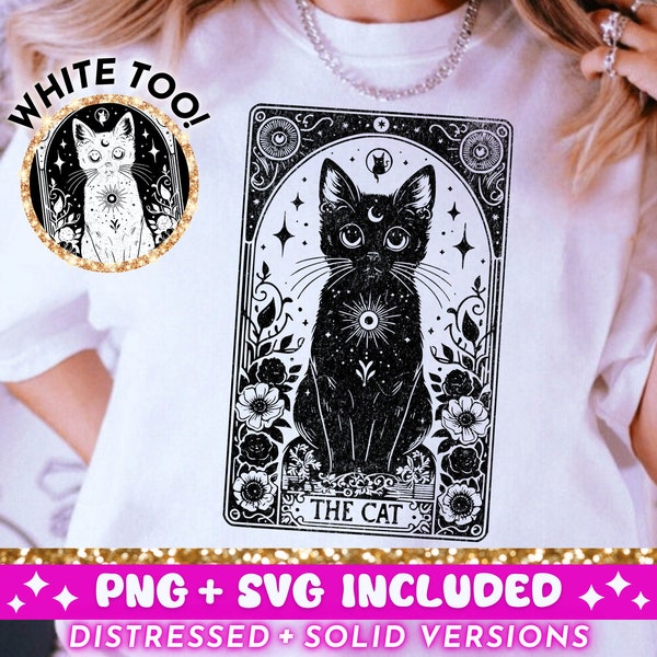 The Cat Tarot Card SVG PNG, Black Cat Witchy Funny Sublimation Design, Celestial Cat Lover T-Shirt Design SVG png File, Digital Download