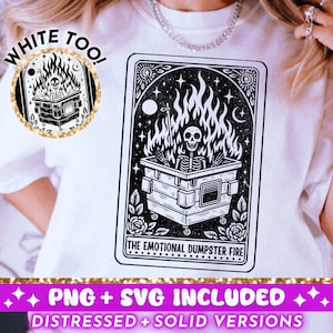 Lixeira Emocional Fogo Carta de Tarô Engraçada SVG PNG, Design de Sublimação de Esqueleto Sarcástico, Camiseta Witchy Sassy SVG Arquivo Download Digital