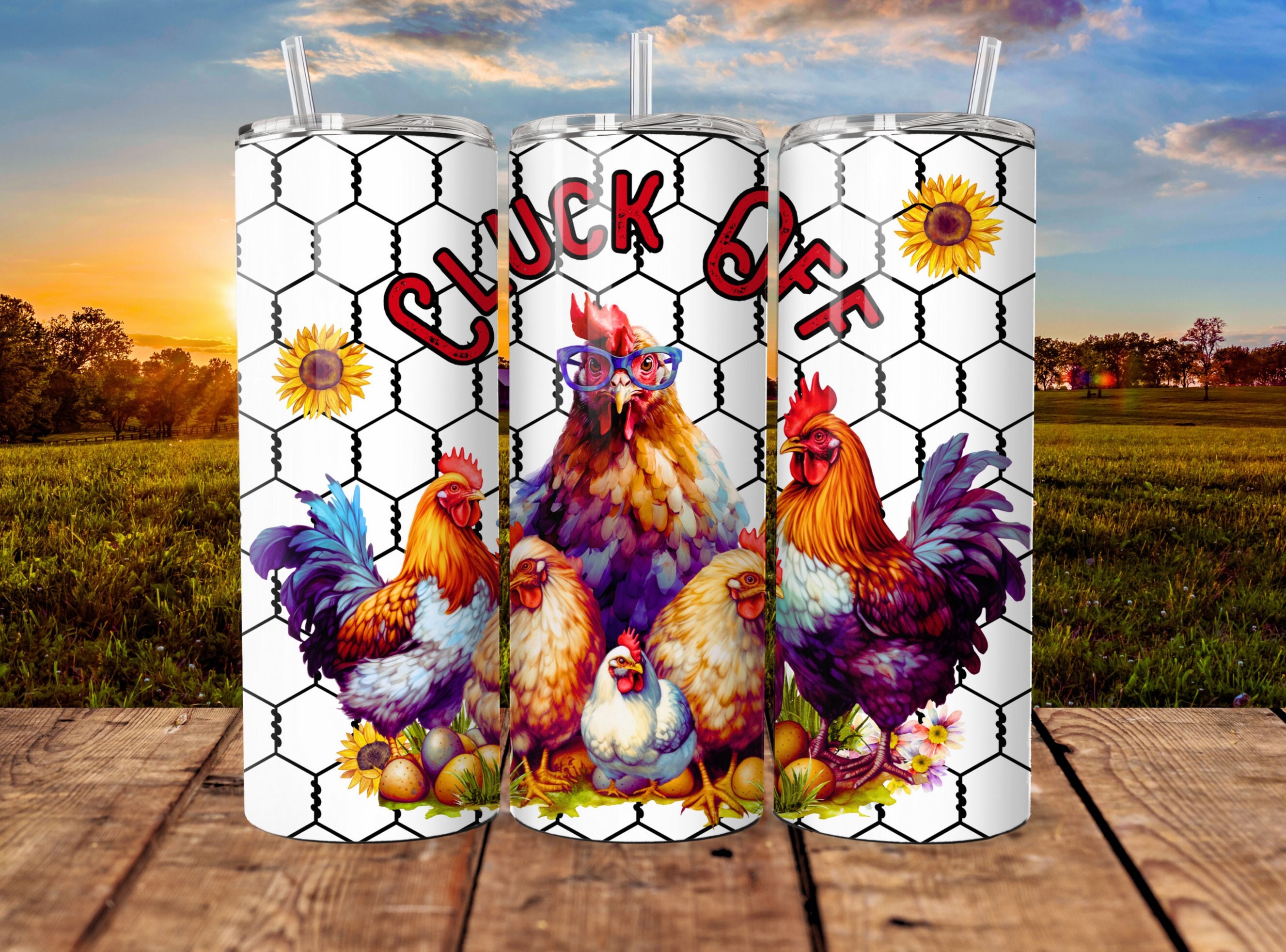 Cluck Off Funny Chicken Tumbler Wrap, 20oz Skinny Straight Tumbler Sublimation Design, Sarcastic Sassy Rooster Tumbler PNG, Digital Download