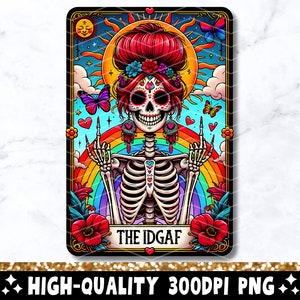 De IDGAF grappige tarotkaart png, sarcastische vloekende skeletschedel trendy sublimatieontwerp, Sassy Witchy T-shirt png-bestand downloaden