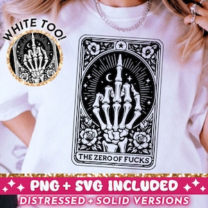 Zero Of Fucks Tarotkaart SVG PNG, sarcastisch skelet sublimatie ontwerp, Witchy Funny No Fucks Given T-shirt Design SVG png-bestand, downloaden