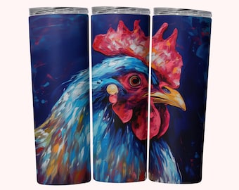 Rooster Painting Tumbler Wrap, 20oz Skinny Tumbler Wrap Sublimation PNG, Straight & Tapered Tumbler Wrap, Colorful Rooster Tumbler Design