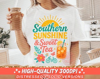 Southern Summer & Sweet Tea PNG, Preppy Country Girl Summertime Cute T-Shirt Sublimation Design, Down South Southern Pride Digital Download