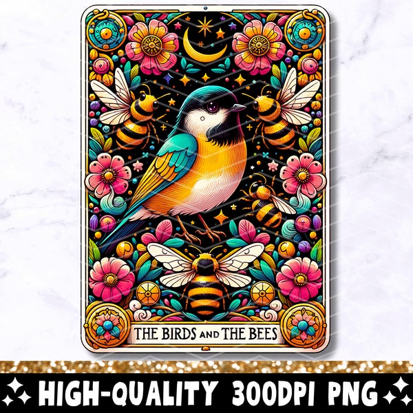 The Birds And The Bees Tarot Card PNG, Funny Quote Sublimation Design, Colorful Popular Phrase Pretty T-Shirt Mug PNG File, Digital Download