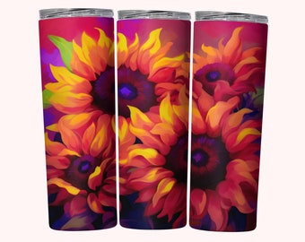 Sunflowers Tumbler Wrap, 20oz Skinny Tumbler Sublimation Design, Instant Download, Straight & Tapered Sunflowers Tumbler PNG, Sunflower PNG