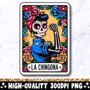 Carta de Tarô La Chingona PNG, Design Engraçado de Sublimação Mexicana, Espanhol Loteria Latina Esqueleto Chola Catrina Crânio Camiseta Caneca PNG, Baixar