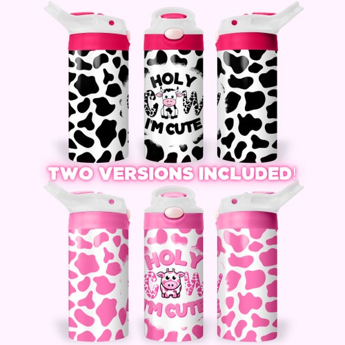 Kid's Holy Cow I'm Cute 12oz Kids Flip Top Sippy Cup Tumbler Wrap, 12oz Straight Tumbler Sublimation PNG, Childrens Cute Cow Tumbler Design