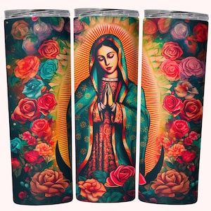 Envoltura de vaso Virgen De Guadalupe, Sublimación de envoltura de vaso delgado de 20 oz PNG, Envoltura de vaso recto + cónico, Diseño de vaso Virgencita PNG