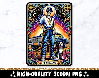 El Chicano Tarot Card PNG, Funny Mexican Chingón Sublimation Design, Spanish Skeleton Trendy Skull Latino T-Shirt Mug Loteria PNG, Download