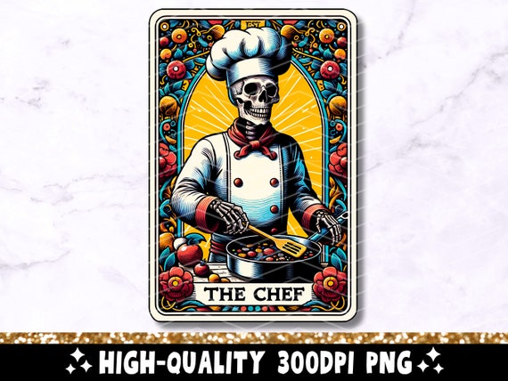 The Chef Tarot Card PNG, Skeleton Cook Sublimation Design, Cool