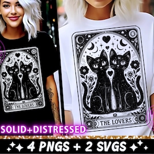 The Lovers Cat Tarot Card SVG PNG, Cats Sublimation Design, Celestial Witchy Love Feline Tarot Trendy Cool T-Shirt png SVG Cut File Download