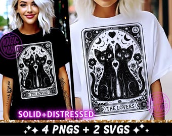 The Lovers Cat Tarot Card SVG PNG, Cats Sublimation Design, Celestial Witchy Love Feline Tarot Trendy Cool T-Shirt png SVG Cut File Download