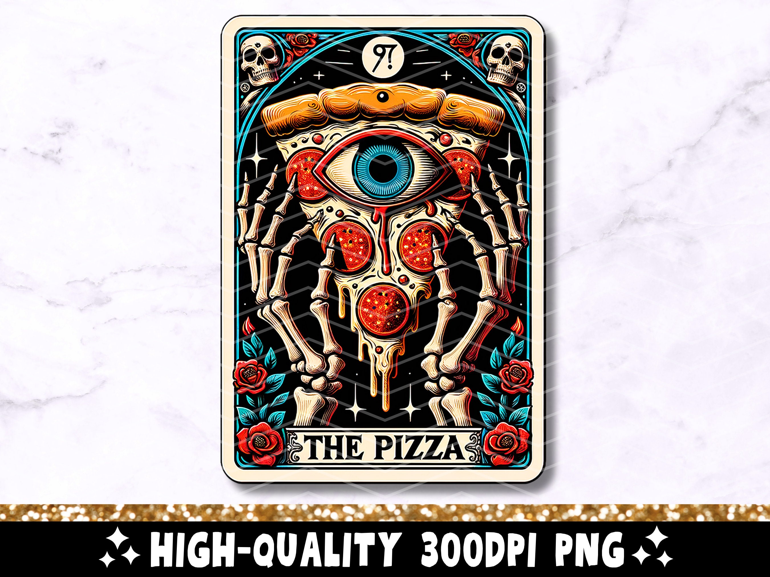 The Pizza Funny Tarot Card PNG, Trendy Skeleton Sublimation Design
