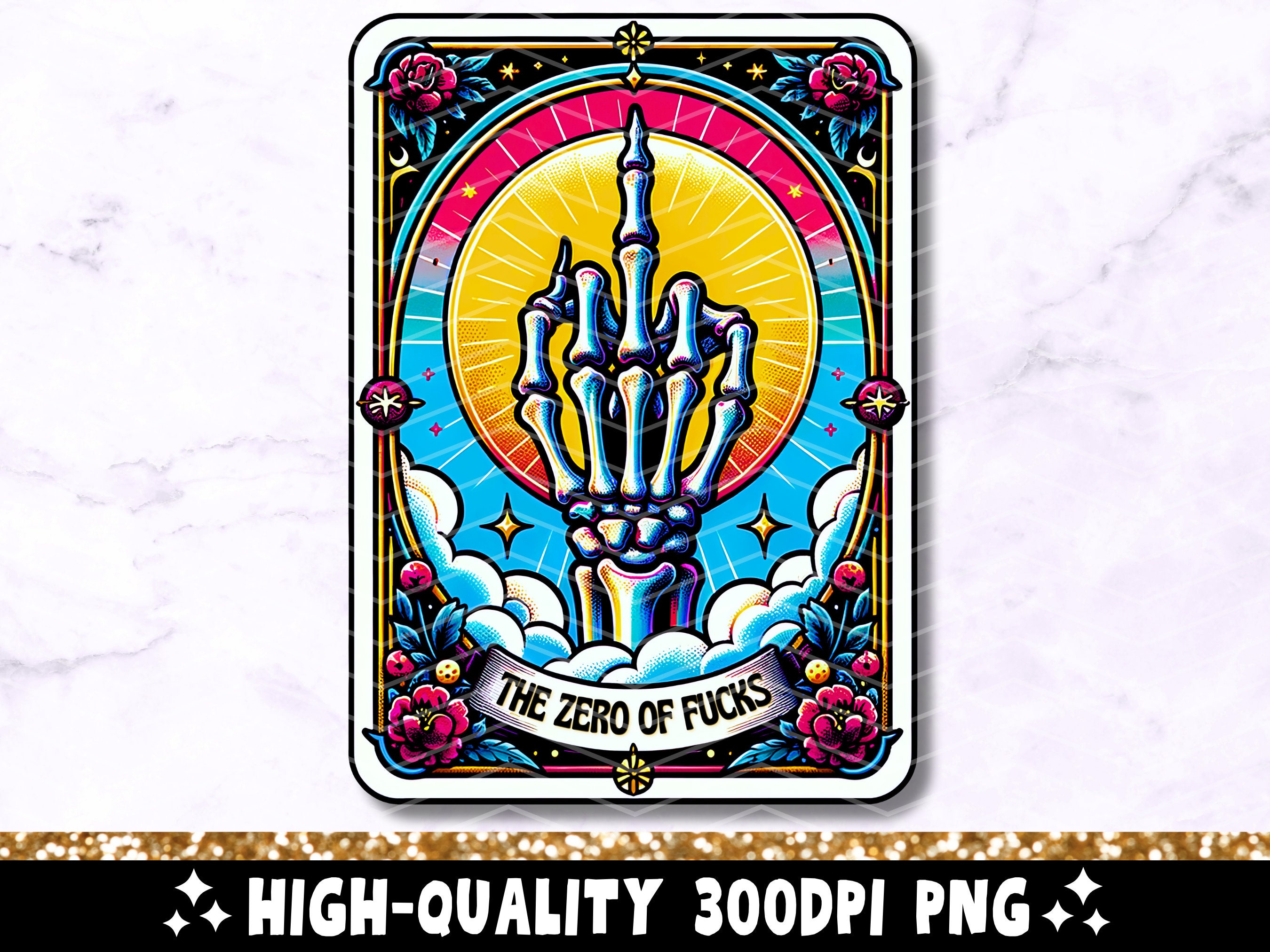 The Zero of Fucks Funny Tarot Card PNG, Sarcastic Sweary Skeleton